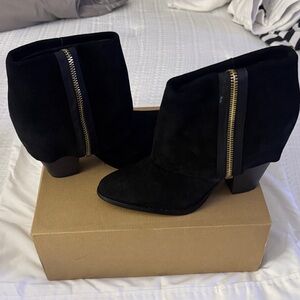 RACHEL Rachel Roy Black Ankle Boots with Gold Accent